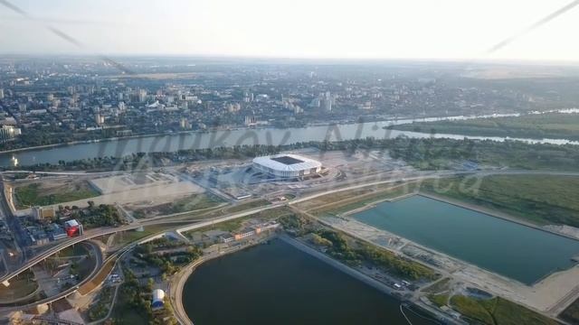 Panoramic view of the central part of Rostov-on-Don. Stadium, the river Don. Russia, Rostov-on-Don,