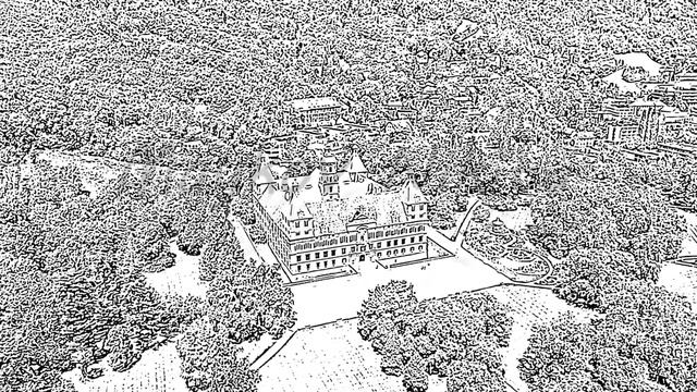 Sketch doodle style. Graz, Austria. Eggenberg Palace (Schloss Eggenberg) - the largest aristocratic