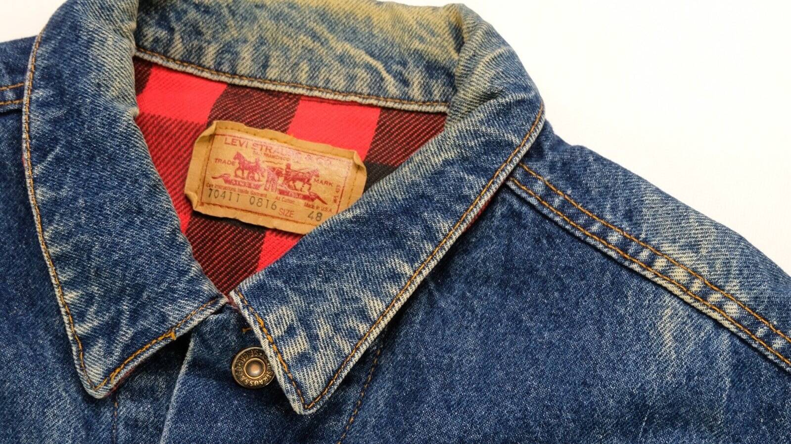 Редкая винтажная джинсовая куртка LEVI'S  с подкладкой из клетчатой ткани Buffalo 80-х годов