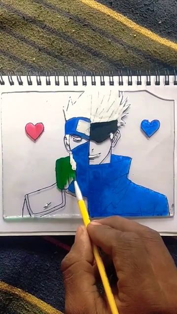 Aapka anime 🔥hero kon he ❤️ Vs 💙 painting #shorts #painting #trending