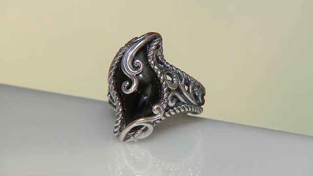 Carolyn Pollack Carved Black Onyx Sterling Signature Ring with Pat James-Dementri