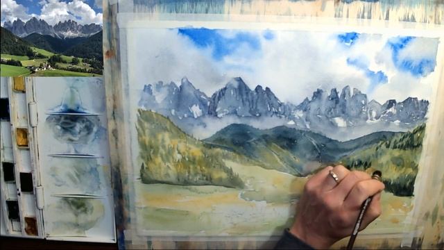 ACQUERELLO come usare il verde nei paesaggi Demo tutorial WATERCOLOR how to use greens in landscape