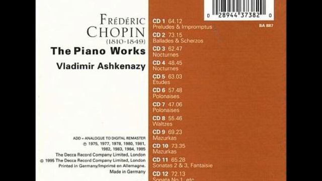 Ashkenazy plays Chopin - CD 12 Sonata No 1, etc