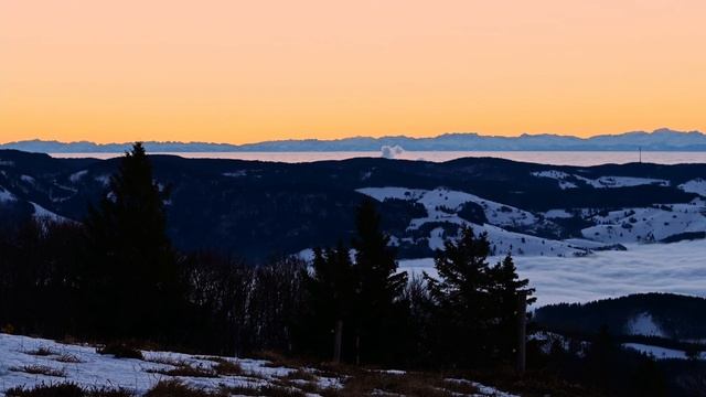 R. Strauss Also sprach Zarathustra; epic Sunrise over the alps; midwinter Wintersonnenwende Belchen