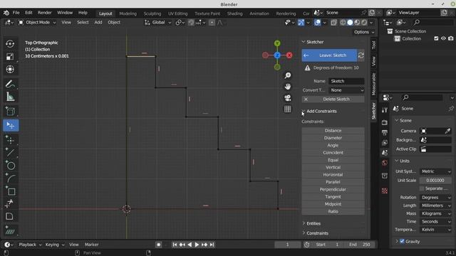 Stairs in Blender with CAD Sketcher add on