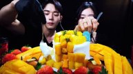 ASMR MUKBANG 리얼 생 망고 케이크 딸기 오렌지 개성주악 먹방 Dessert Mango Cake Korea DESSERT eating sounds