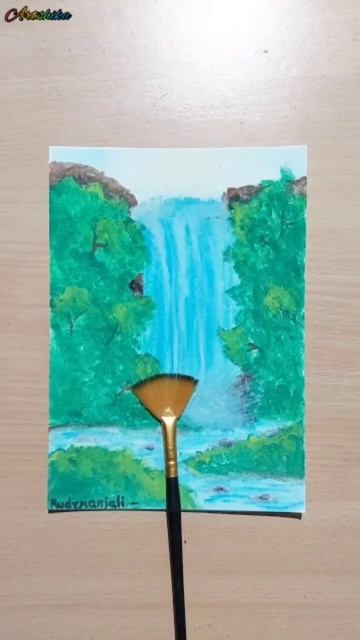 Watercolor painting/waterfall painting #youtubepartner #shorts #watercolor #bones #waterfall #easy