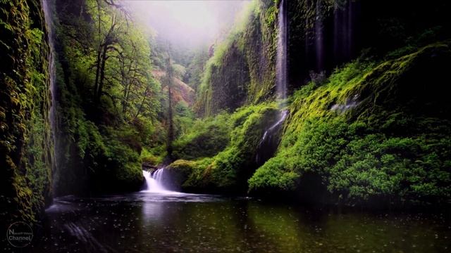 Relaxing video and music for 1 hour, rain sound, natural waterfall and relaxing music