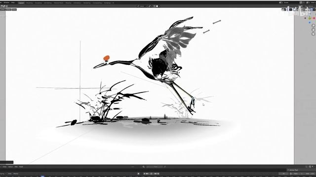 Chinese wind and ink animation enchanting crane-blender