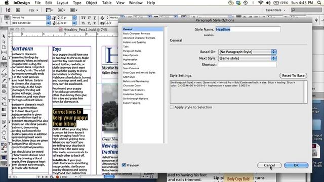 InDesign 08, Part 12 - Local formatting, Redefine Paragraph style, Find and Change dialogue box