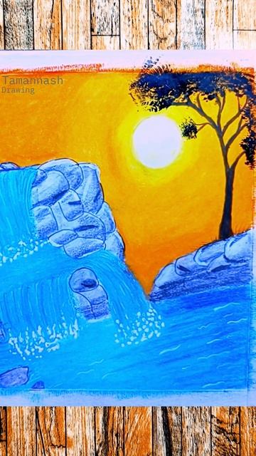 How to draw tree & bird#art #shorts #waterfall