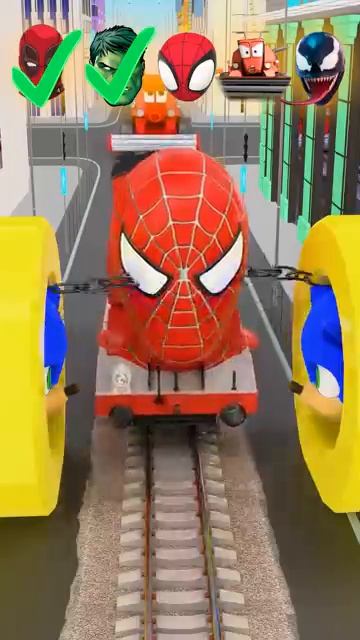 Devil_Sonic_Bollards_VS_Trains_3__Deadpool,_Spider_man___More!(360p)