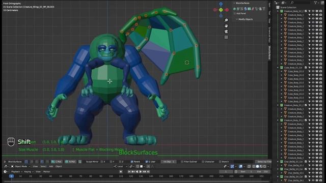 Timelapse commented blocking and posing a random creature with wings in Blender with Blocksurfaces