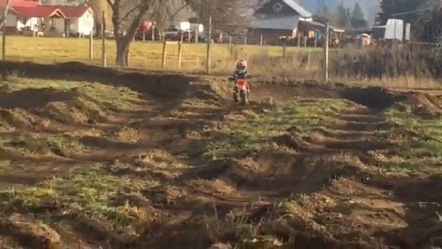 Ripping it up on his KTM 50 mini