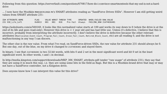 DevOps & SysAdmins: SMART attribute 231 mystery: Mushkin SSD