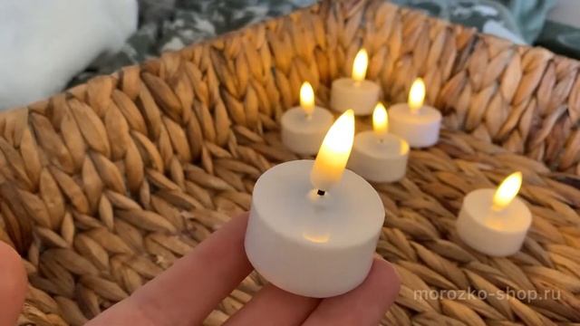 Чайные свечи, NATURAL FLAME - mini, белые, LED-огни, "натуральный фитилёк", 4.5 см (6 шт.) 486093