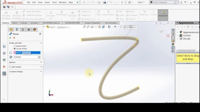 SW#2.3 Swept command in solidworks