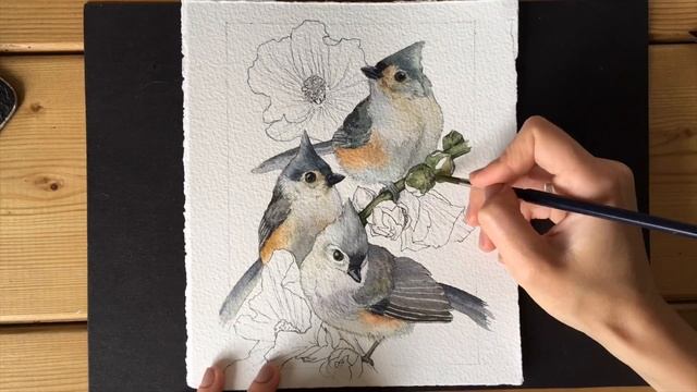 "LITTLE BIRDS IN MALLOW GARDEN"  by Valeria Pichugina