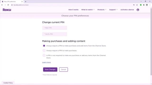 How to create, change, reset or disable a Roku PIN number