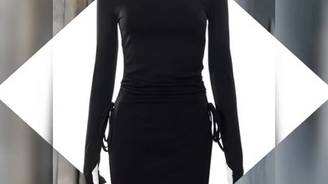 Sexy O Neck Side Drawstring Slit Bodycon Mini Dress Women Long Sleeve Black Goth Party Vestidos 202