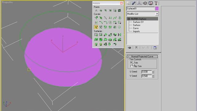 225 Normal projecting curve onto surface and trimming