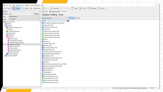 Browsing the Links in Ansys Granta EduPack