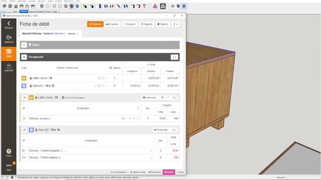 OpenCutList - Sketchup - Les panneaux alaisés