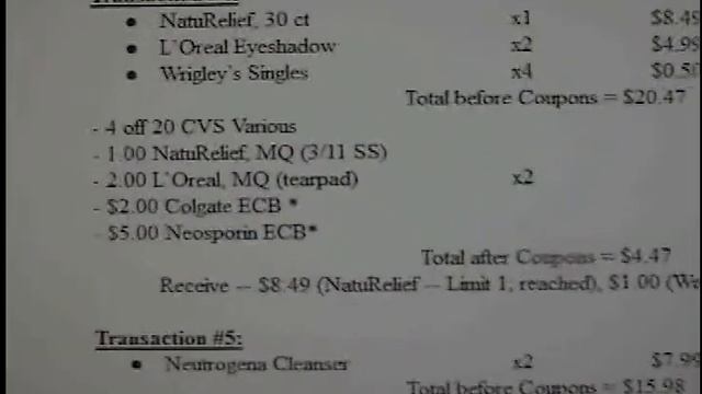Transactions for CVS 4/15 thru 4/21