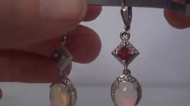 2.76ct Multi-Color Ethiopian Opal & Garnet & Diamond Silver 925 Dangle Earrings