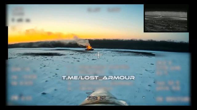 Уничтожение танка Т-64БВ ВСУ ударом оптоволоконного FPV-дрона «КВН» в районе н.п. Водяное Второе, ДН