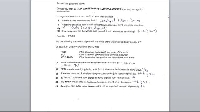 CAMBRIDGE 9 TEST 1 PASSAGE 2 READING ANSWERS/ IS THERE ANYBODY OUT THERE? (DISCUSSION)