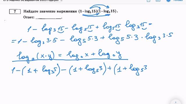 Разбор задачи 7 ЕГЭ Профиль Ященко 36/2025