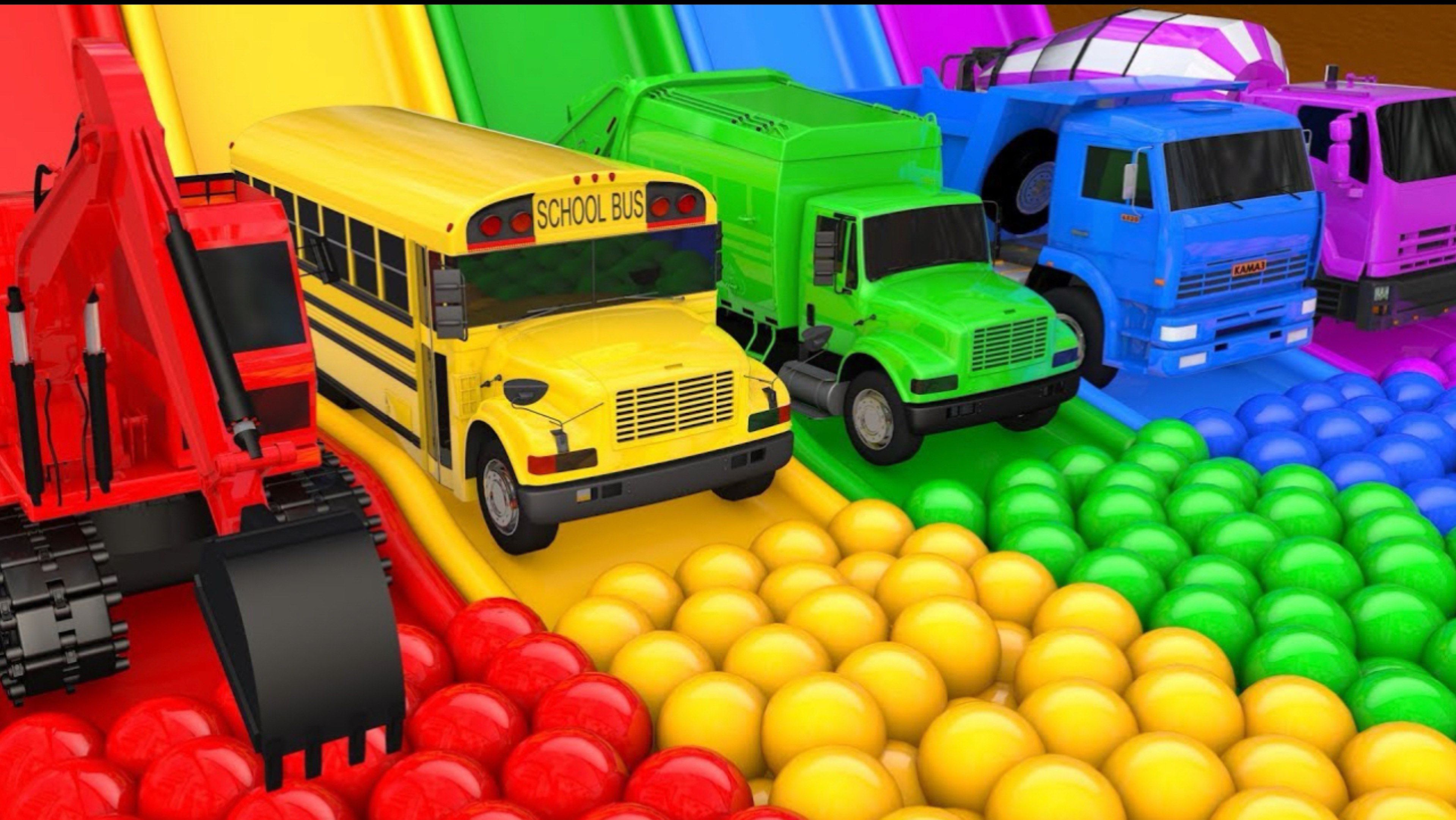 📹 Изучайте цвета с помощью Street Vehicle VS PACMAN Magic Water Slide Color Shape Rot Play