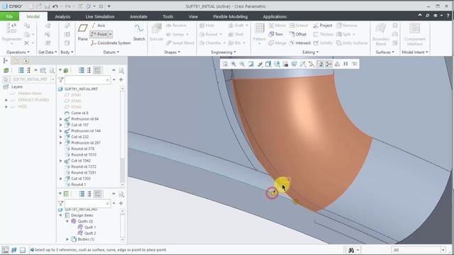 Using Surface Rounds with Boundary Blend surface patch in Creo Parametric