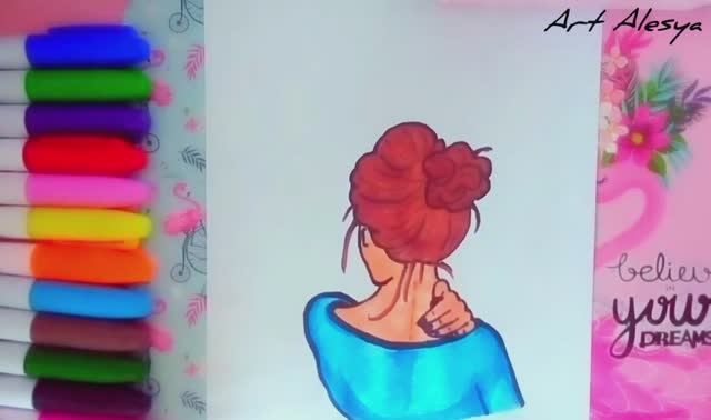 Рисую девушку с пучком из волос!