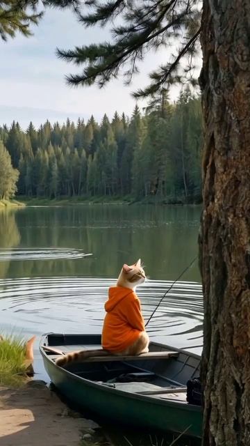 Рыжий кот на рыбалке