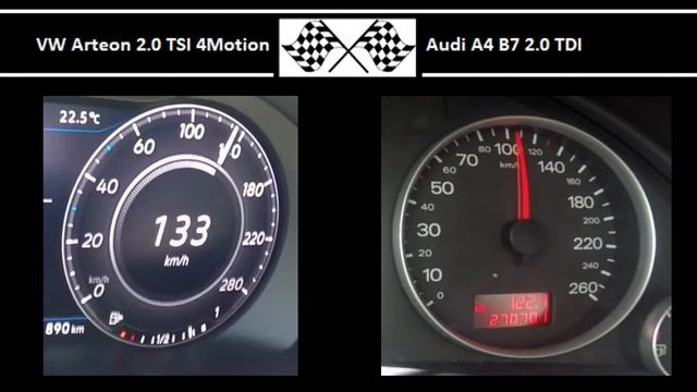 VW Arteon 2.0 TSI 4Motion VS. Audi A4 B7 2.0 TDI - Acceleration 0-100km/h