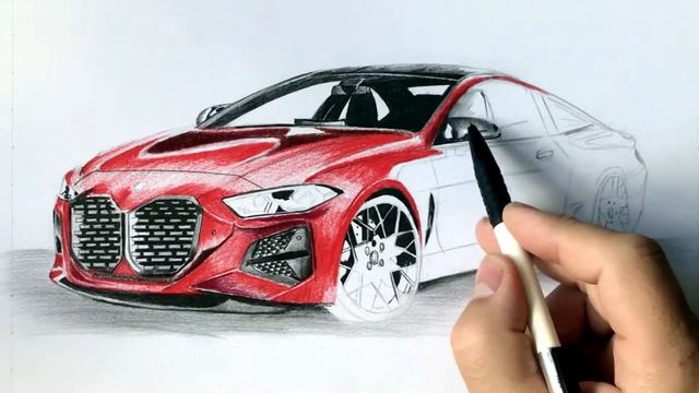 How to draw a BMW M42020 Red with pencils Part2