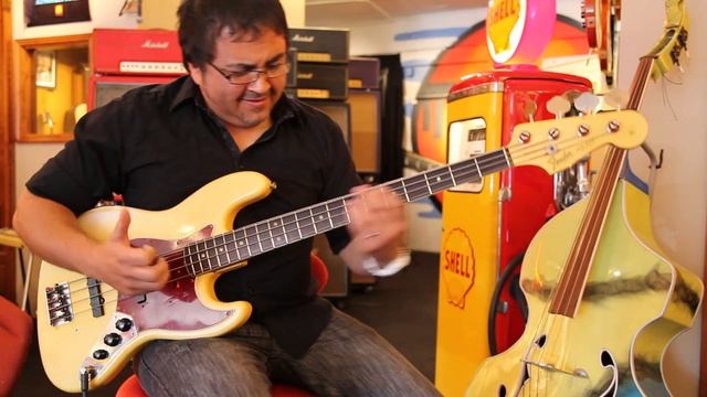 Donny Tesso plays a 1965 Fender Jazz Bass at Rumble Seat Music Southwest