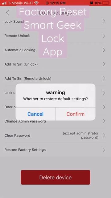 Smart Geek Lock - Factory Reset