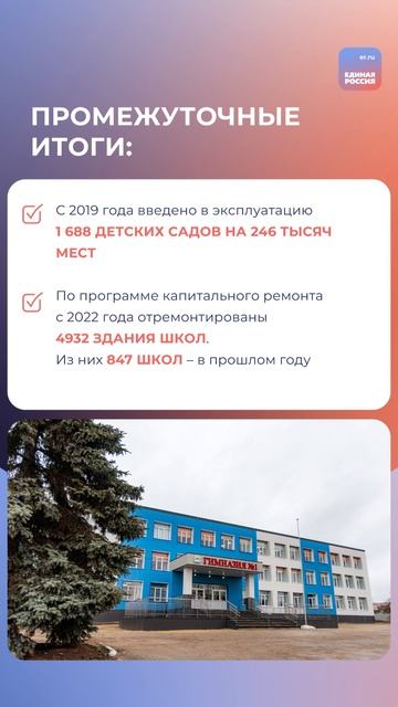 🏗 Строительство новых и капитальный ремонт действующих школ.