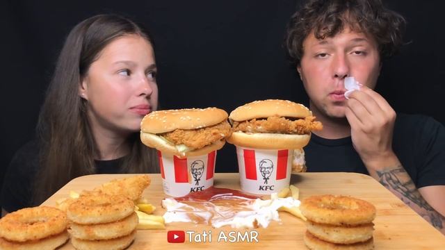 ASMR KFC RACE! FRIED CHICKEN, ONION RINGS, CHICKEN SANDWICHES MUKBANG EATING SOUNDS 먹방 Tati ASM