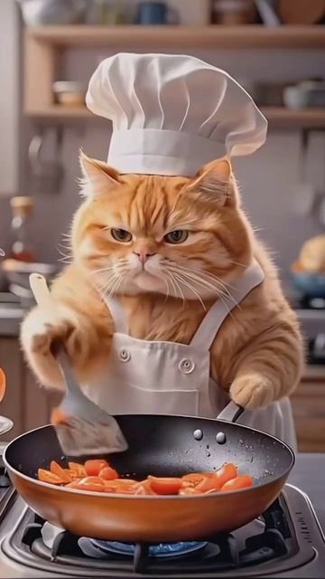 Рыжий кот готовит вкуснятину