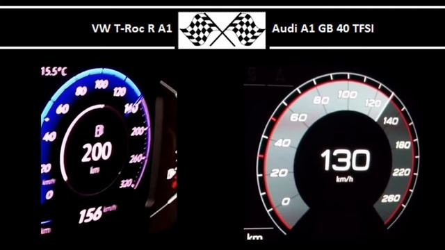 VW T-Roc R A1 VS. Audi A1 GB 40 TFSI - Acceleration 0-100km/h
