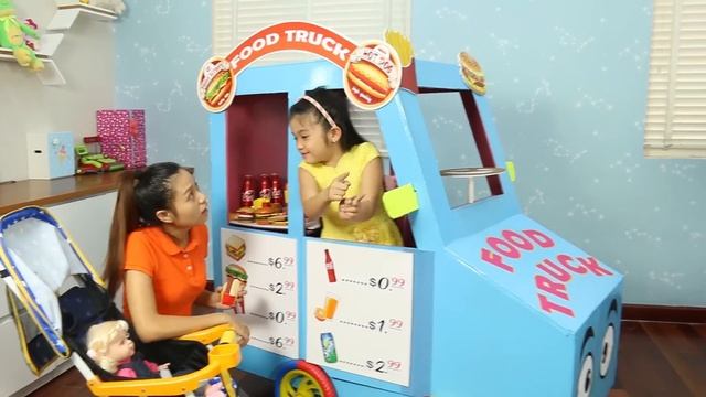 Hana Pretend Play w/ GIANT Food Truck Toy