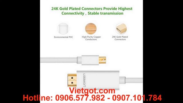 Cable Mini Dislayport to HDMI 2m Ugreen uy tín, chất lượng tốt tại Hà Nội