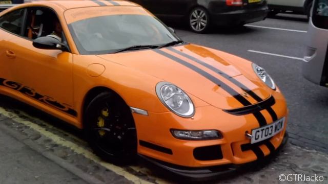 Orange Porsche 911 GT3 RS Driving Away + Acceleration!! (997)