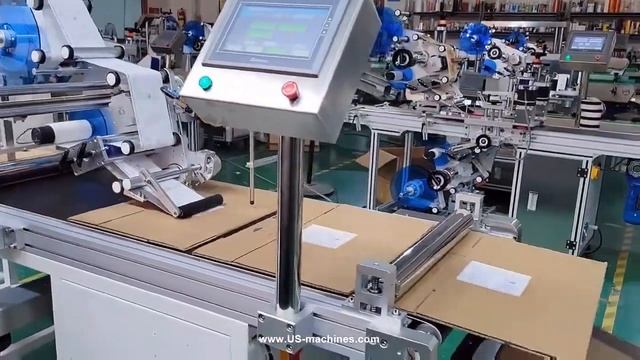 Cardboard box carton paging feeding top flat labeling machine labeling video