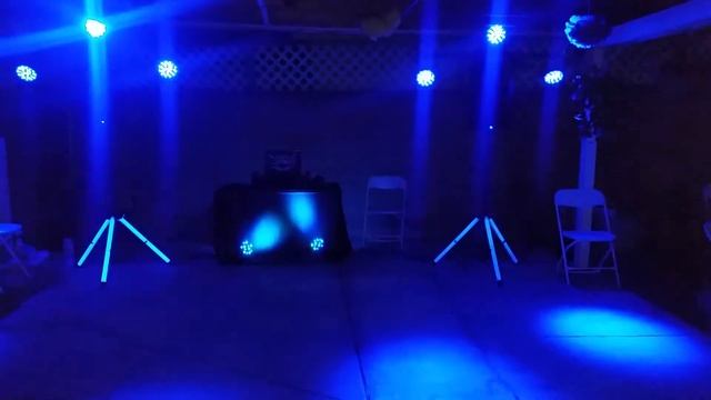 2 ADKINS PROFESSIONAL AUDIO LED SPEAKERS STAND, 6 CHAUVET SLIM PAR 56,2 QSC SPEAKERS K12'S, DENNON