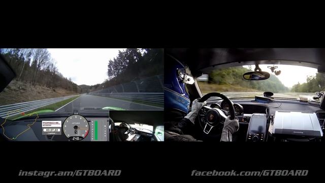 [4k] 520 hp Porsche 991 GT3 RS Mk II vs 887 HP Porsche 918 Spyder on Nordschleife